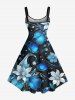 Plus Size Ombre Flower Leaves Galaxy Print Hawaii A Line Tank Dress -  