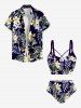 Tropical Leaves Branch Hibiscus Floral Printed Hawaii Lace Up Tankini Swimsuit (Adjustable Shoulder Strap) -  