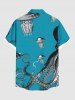 Plus Size Octopus Jellyfish Print Hawaii Sea Creatures Button Pocket Shirt For Men -  