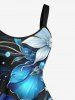 Plus Size Ombre Flower Leaves Galaxy Print Hawaii A Line Tank Dress -  