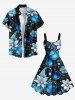 Plus Size Ombre Flower Leaves Galaxy Print Hawaii A Line Tank Dress -  