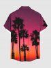 Plus Size Coconut Tree Ombre Dusk Galaxy Print Hawaii Button Pocket Shirt For Men -  