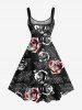 Plus Size Ombre Rose Flower Leaves Branch Print Hawaii A Line Tank Dress -  