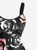 Plus Size Ombre Rose Flower Leaves Branch Print Hawaii A Line Tank Dress -  