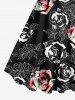 Plus Size Ombre Rose Flower Leaves Branch Print Hawaii A Line Tank Dress -  