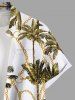 Plus Size Coconut Tree Chain Print Hawaii Button Pocket Shirt For Men -  