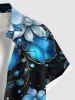 Plus Size Ombre Flower Leaves Galaxy Print Hawaii Button Pocket Shirt For Men -  