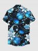 Plus Size Ombre Flower Leaves Galaxy Print Hawaii Button Pocket Shirt For Men -  