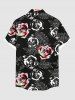 Chemise hawaïenne grande taille à imprimé floral, feuilles et branches de roses ombrées, avec poches boutonnées, pour homme - Noir M