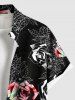 Plus Size Ombre Rose Flower Leaves Branch Print Hawaii Button Pocket Shirt For Men -  