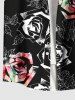 Chemise hawaïenne grande taille à imprimé floral, feuilles et branches de roses ombrées, avec poches boutonnées, pour homme - Noir 6XL