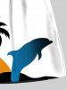 Plus Size Coconut Tree Sun Dolphin Print Hawaii Drawstring Beach Shorts For Men -  