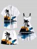 Plus Size Coconut Tree Sun Dolphin Print Hawaii Drawstring Beach Shorts For Men -  