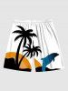 Plus Size Coconut Tree Sun Dolphin Print Hawaii Drawstring Beach Shorts For Men -  