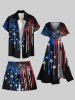 Plus Size Patriotic American Flag Fireworks Print Drawstring Beach Shorts For Men -  