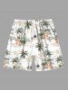 Plus Size Coconut Tree Hibiscus Flowers Sun Mountain Print Hawaii Beach Shorts For Men -  