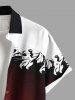 Chemise hawaïenne grande taille à imprimé feuilles tropicales ombré colorblock et boutons avec poches pour homme - Rouge foncé 3XL