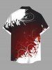 Chemise hawaïenne grande taille à imprimé feuilles tropicales ombré colorblock et boutons avec poches pour homme - Rouge foncé 5XL