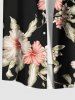 Plus Size Tropical Leaf Hibiscus Flowers Print Buttons Pocket Hawaii Shirt For Men -  