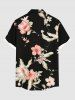 Plus Size Tropical Leaf Hibiscus Flowers Print Buttons Pocket Hawaii Shirt For Men -  