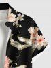 Plus Size Tropical Leaf Hibiscus Flowers Print Buttons Pocket Hawaii Shirt For Men -  