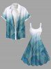 Plus Size Tropical Leaf Ombre Sparkling Sequin 3D Print Hawaii Tank Dress -  
