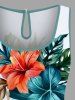Combinaison hawaïenne cintrée grande taille à imprimé feuilles tropicales et fleurs d'hibiscus - Blanc M