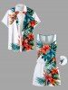Combinaison hawaïenne cintrée grande taille à imprimé feuilles tropicales et fleurs d'hibiscus - Blanc M
