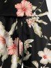 Combinaison hawaïenne cintrée grande taille à imprimé feuilles tropicales et fleurs d'hibiscus - Noir M