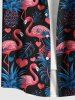 Plus Size Flamingo Pineapple Tropical Leaf Print Buttons Pocket Hawaii Shirt For Men -  