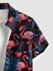 Chemise hawaïenne grande taille à imprimé flamant rose, ananas et feuilles tropicales, avec poches et boutons, pour homme - Bleu 4XL