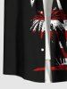 Plus Size Patriotic American Flag Coconut Tree Print Buttons Pocket Shirt For Men -  