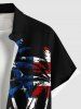 Plus Size Patriotic American Flag Coconut Tree Print Buttons Pocket Shirt For Men -  