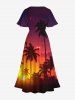 Plus Size Coconut Tree Galaxy Print Split Hawaii Midi Dress - Rouge foncé M