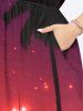 Plus Size Coconut Tree Galaxy Print Split Hawaii Midi Dress - Rouge foncé M