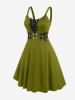 Plus Size Lace Up Grommets Fit and Flare Dress -  