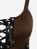 Plus Size Lace Up Grommets Fit and Flare Dress -  
