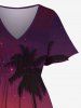 Plus Size Coconut Tree Galaxy Print Split Hawaii Midi Dress - Rouge foncé 4X