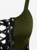 Plus Size Lace Up Grommets Fit and Flare Dress -  