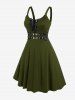 Plus Size Lace Up Grommets Fit and Flare Dress -  