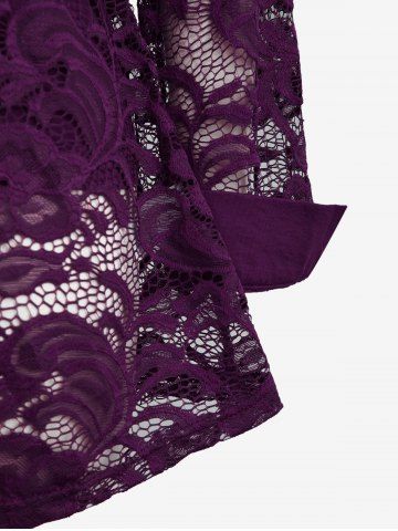 Plus Size Lace Flower Sheer Blouse and Cami Top Set