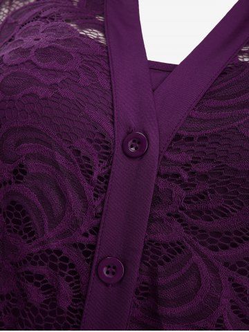 Plus Size Lace Flower Sheer Blouse and Cami Top Set