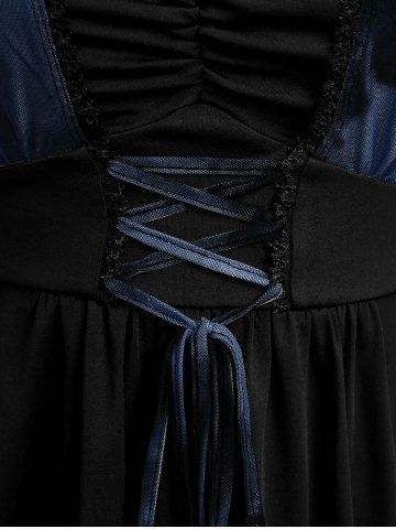 Plus Size Ink Painting Mesh Flare Sleeves Lace Up Ruched T-shirt