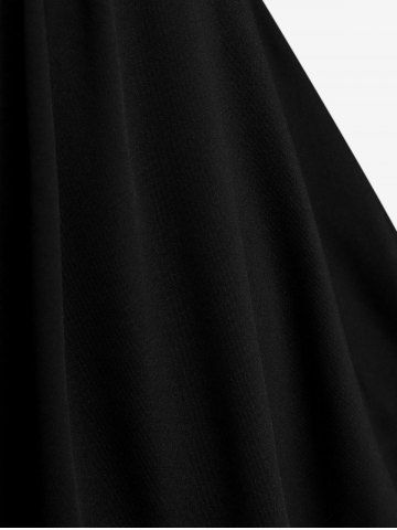 Plus Size Ink Painting Mesh Flare Sleeves Lace Up Ruched T-shirt