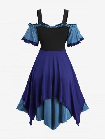 Gothic Plus Size Cold Shoulder Lace Up Layered Handkerchief Asymmetric Corset Renaissance Dress