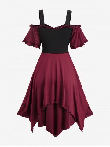 Gothic Plus Size Cold Shoulder Lace Up Layered Handkerchief Asymmetric Corset Renaissance Dress