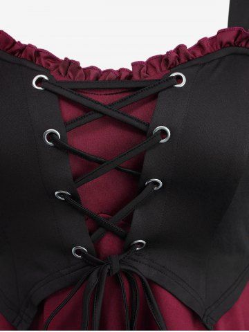 Gothic Plus Size Cold Shoulder Lace Up Layered Handkerchief Asymmetric Corset Renaissance Dress