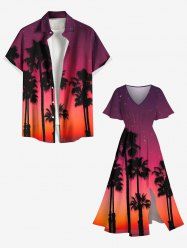 Coconut Tree Ombre Dusk Galaxy Print Plus Size Matching Hawaii Beach Outfit For Couples -  