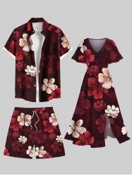 Ombre Flower Print Plus Size Matching Hawaii Beach Outfit For Couples -  