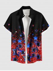 Plus Size Glitter Sequins Patriotic American Flag Print Button Pocket Shirt For Men -  